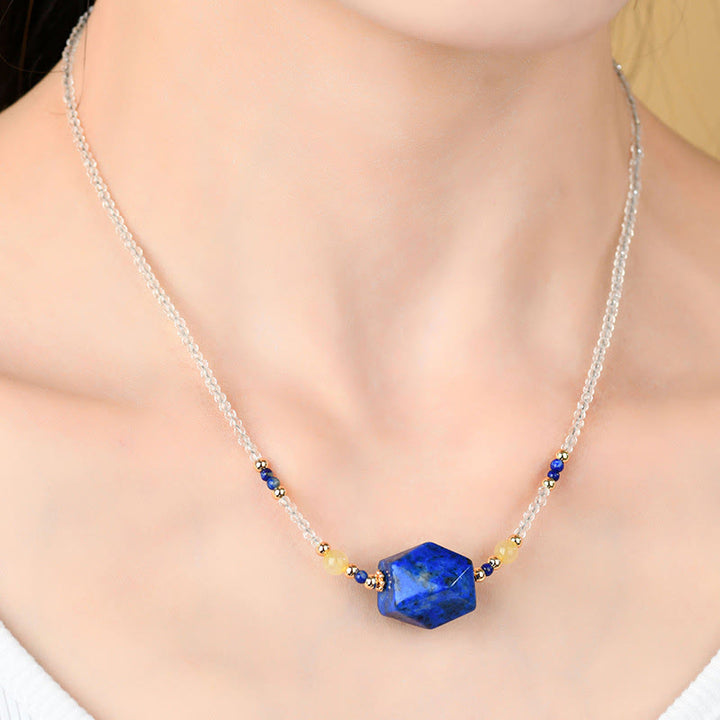 Naszyjnik z wisiorkiem do medytacji i uzdrawiania z Buddha Stones z białego kryształu lazurytu i lapis lazuli - image 4