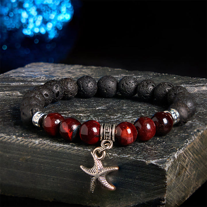 Bransoletka lecznicza z czarnymi koralikami z lawy wulkanicznej i Buddha Stones , ze wzorem zwierzęcym - Wzór rozgwiazdy (obwód nadgarstka: 15-17 cm) - image 20
