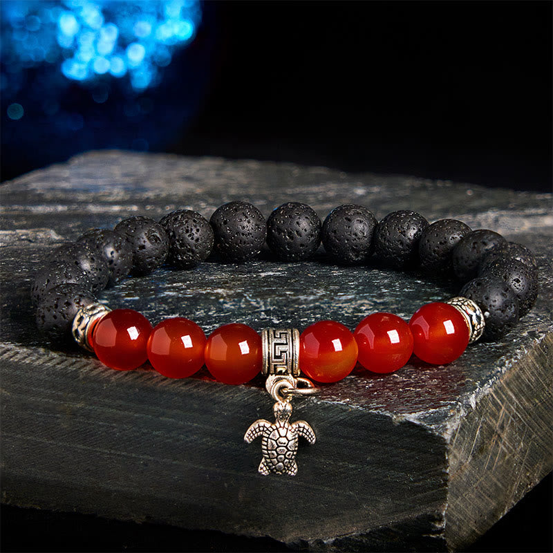 Bransoletka lecznicza z czarnymi koralikami z lawy wulkanicznej i Buddha Stones , ze wzorem zwierzęcym - Wzór żółwia (obwód nadgarstka: 15-17 cm) - image 14