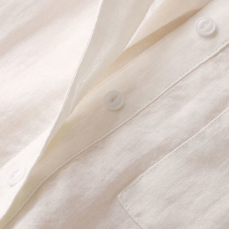 Koszula damska Buddha Stones Casual z dekoltem w serek i rękawami trzy czwarte, gładka, bawełniana i lniana - image 9