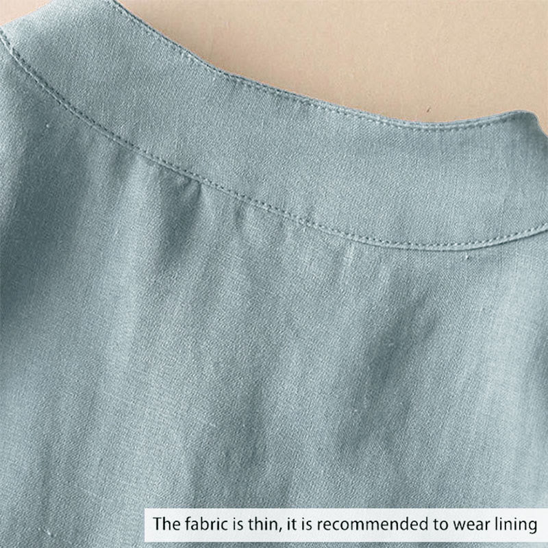 Koszula damska Buddha Stones Casual z dekoltem w serek i rękawami trzy czwarte, gładka, bawełniana i lniana - image 3