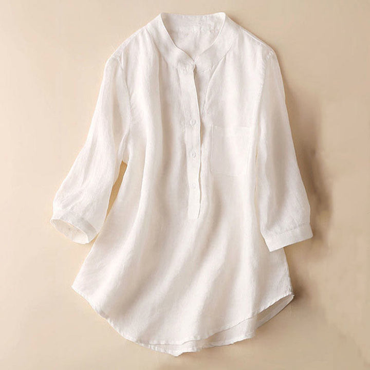 Koszula damska Buddha Stones Casual z dekoltem w serek i rękawami trzy czwarte, gładka, bawełniana i lniana - image 11