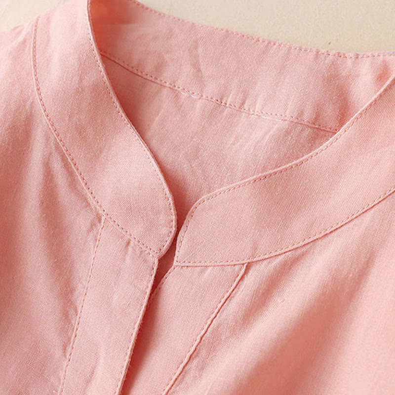 Koszula damska Buddha Stones Casual z dekoltem w serek i rękawami trzy czwarte, gładka, bawełniana i lniana - image 17