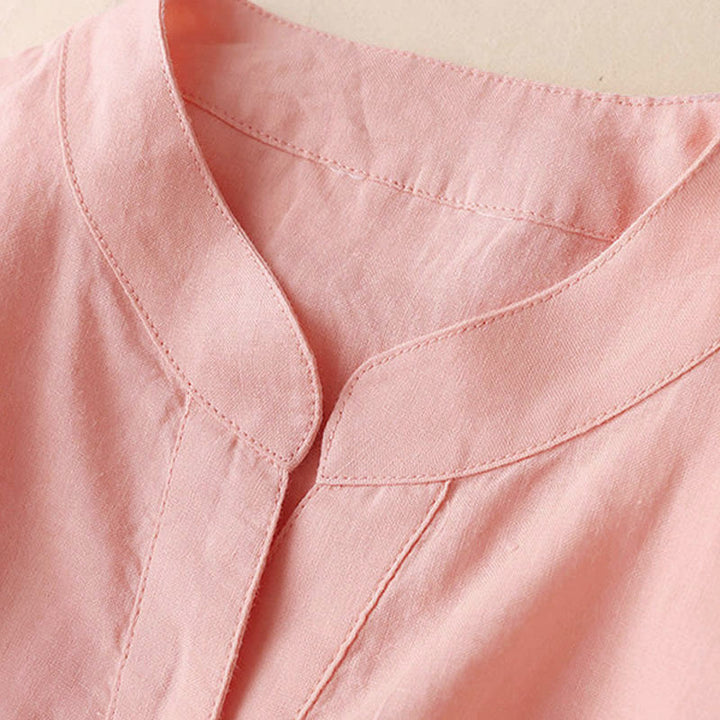 Koszula damska Buddha Stones Casual z dekoltem w serek i rękawami trzy czwarte, gładka, bawełniana i lniana - image 17