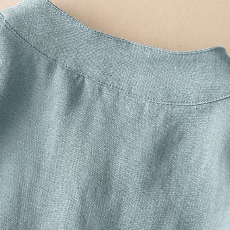 Koszula damska Buddha Stones Casual z dekoltem w serek i rękawami trzy czwarte, gładka, bawełniana i lniana - image 7