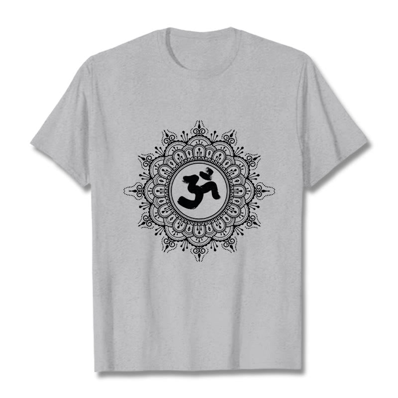 Koszulka bawełniana z motywem symetrii Buddha Stones i symbolu OM - Jasnoszary - 2XL - image 20
