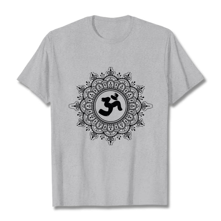 Koszulka bawełniana z motywem symetrii Buddha Stones i symbolu OM - Jasnoszary - 2XL - image 20