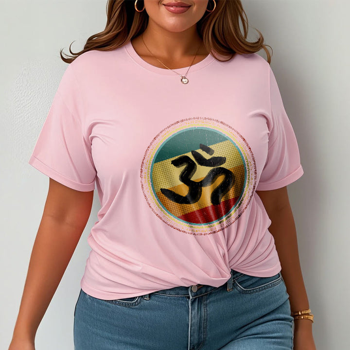 Koszulka bawełniana z motywem Buddha Stones w żywych kolorach, z prostym okrągłym wzorem mandali i symbolem Om - image 14