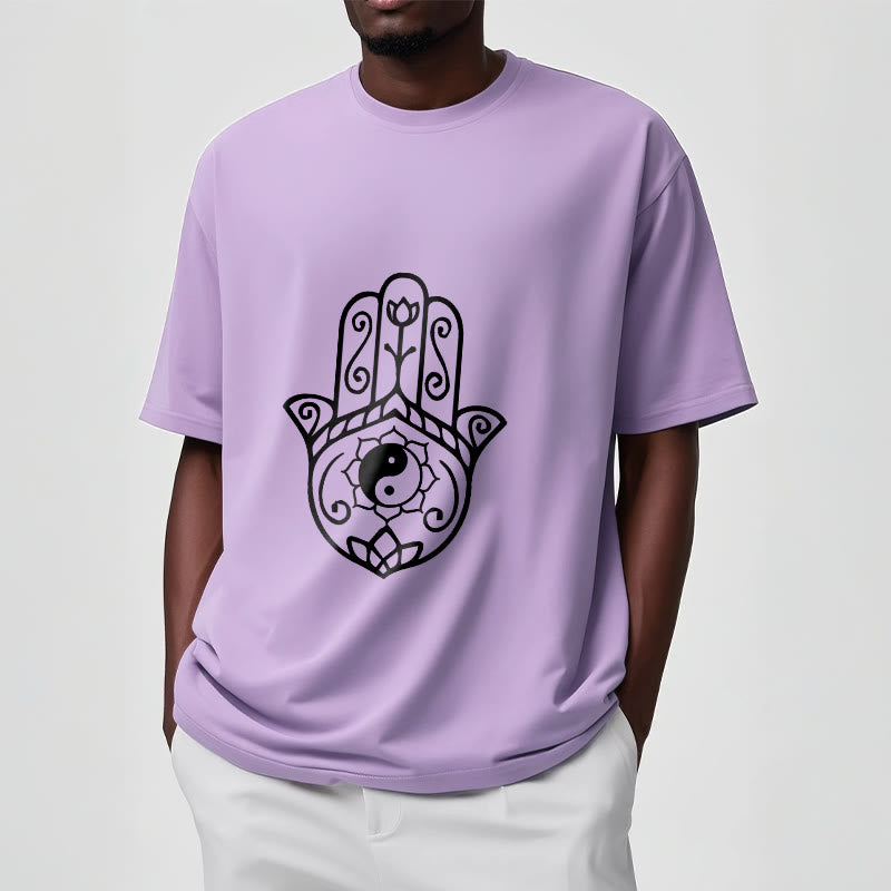 Koszulka bawełniana z Buddha Stones i dłonią Hamsa Yin Yang - image 18