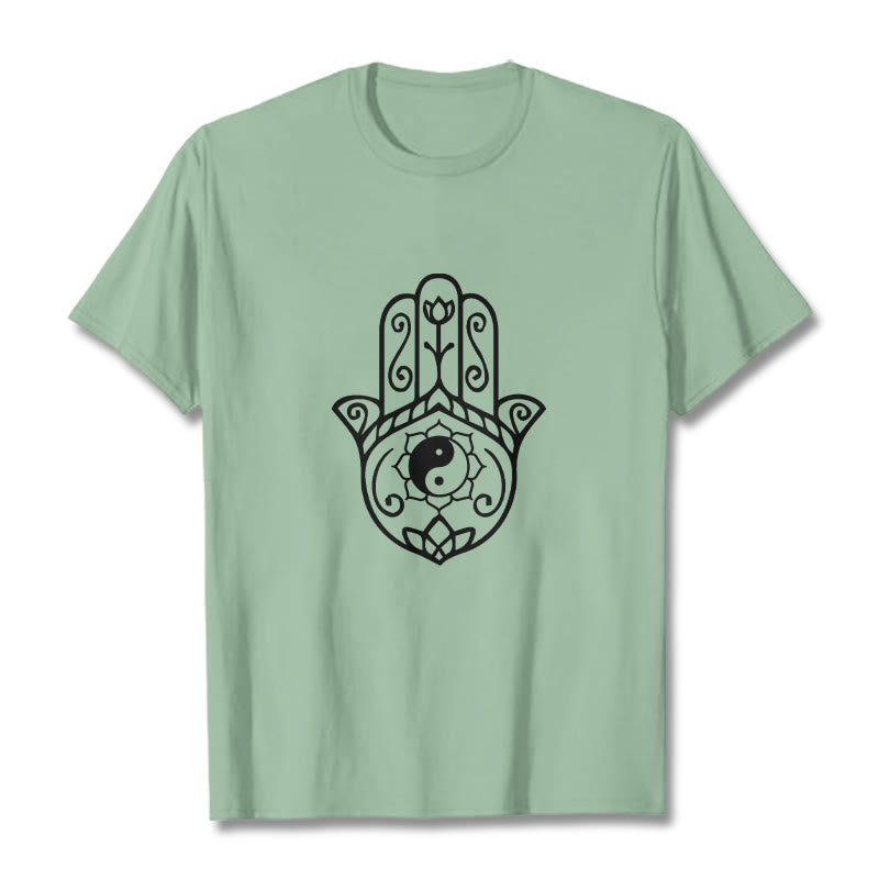 Koszulka bawełniana z Buddha Stones i dłonią Hamsa Yin Yang - PaleGreen - 2XL - image 15