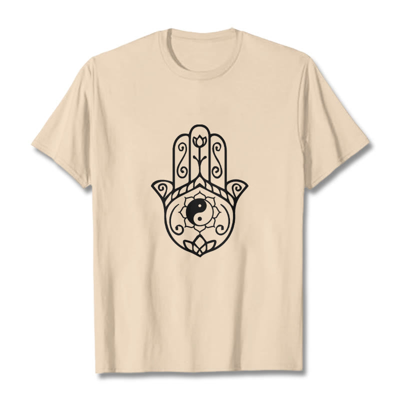 Koszulka bawełniana z Buddha Stones i dłonią Hamsa Yin Yang - For - 2XL - image 11