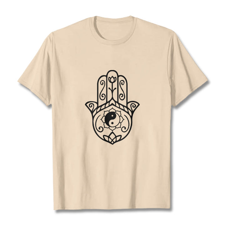 Koszulka bawełniana z Buddha Stones i dłonią Hamsa Yin Yang - For - 2XL - image 11