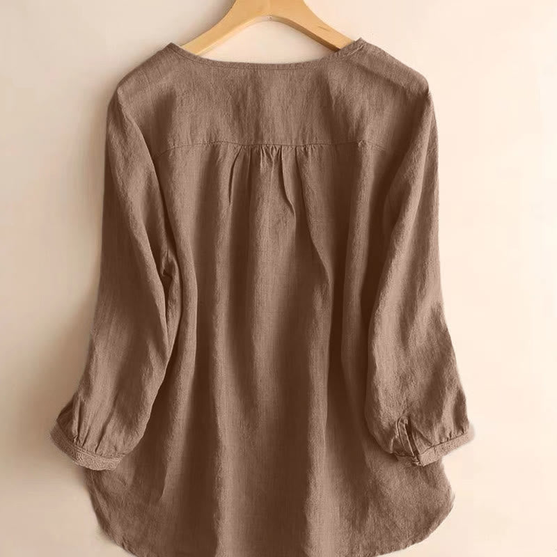 Koszula damska Buddha Stones, swobodna, gładka, z okrągłym dekoltem i rękawami trzy czwarte - image 2