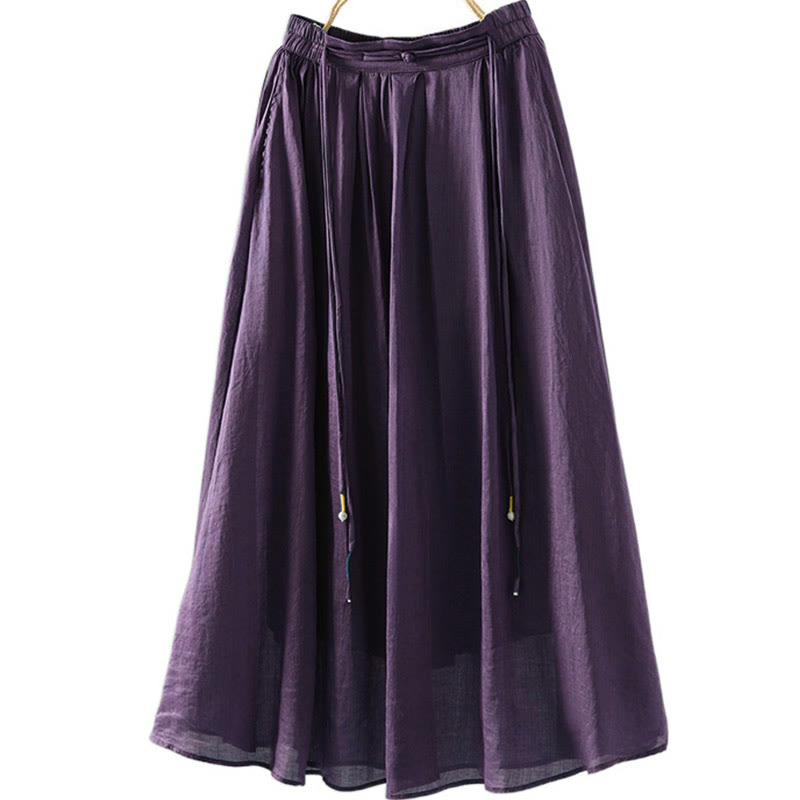Spódnica damska z frędzlami w kolorze letnich Buddha Stones w stylu retro z kieszeniami - Fioletowy - US12, UK/AU16, EU44 (2XL) - image 15