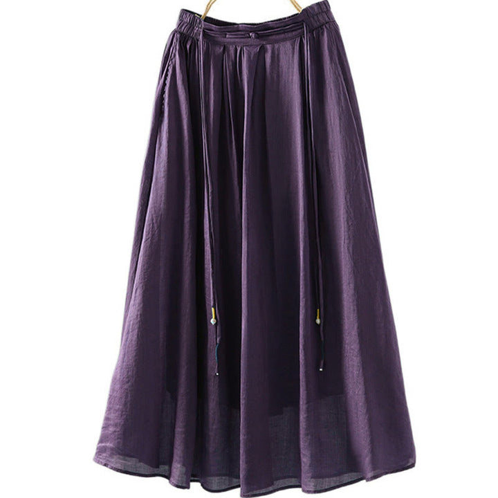 Spódnica damska z frędzlami w kolorze letnich Buddha Stones w stylu retro z kieszeniami - Fioletowy - US12, UK/AU16, EU44 (2XL) - image 15