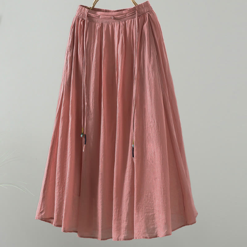 Spódnica damska z frędzlami w kolorze letnich Buddha Stones w stylu retro z kieszeniami - Łosoś - US12, UK/AU16, EU44 (2XL) - image 11