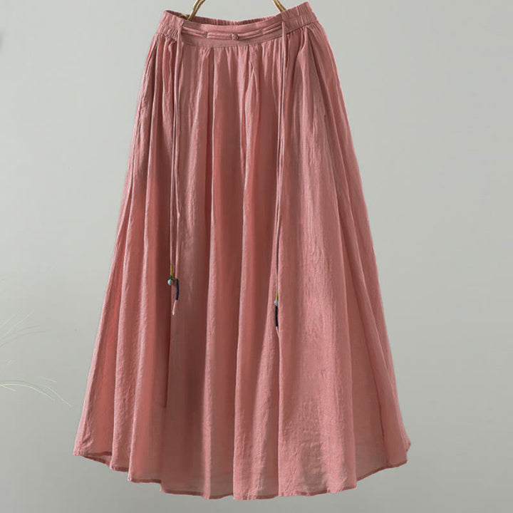 Spódnica damska z frędzlami w kolorze letnich Buddha Stones w stylu retro z kieszeniami - Łosoś - US12, UK/AU16, EU44 (2XL) - image 11