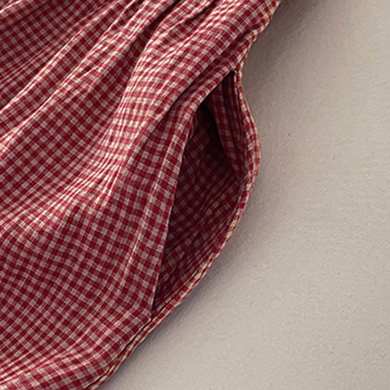 Buddha Stones Casual Plain Handmade Plaid Midi Dress Bawełniana sukienka bez rękawów z kieszeniami - image 3