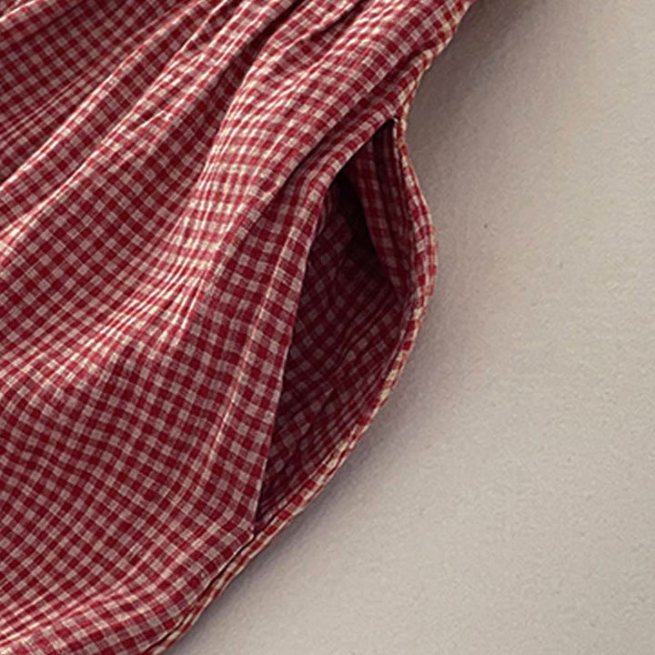 Buddha Stones Casual Plain Handmade Plaid Midi Dress Bawełniana sukienka bez rękawów z kieszeniami - image 3