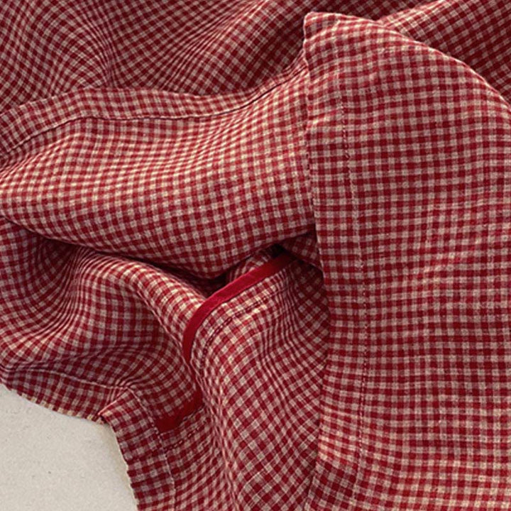 Buddha Stones Casual Plain Handmade Plaid Midi Dress Bawełniana sukienka bez rękawów z kieszeniami - image 2