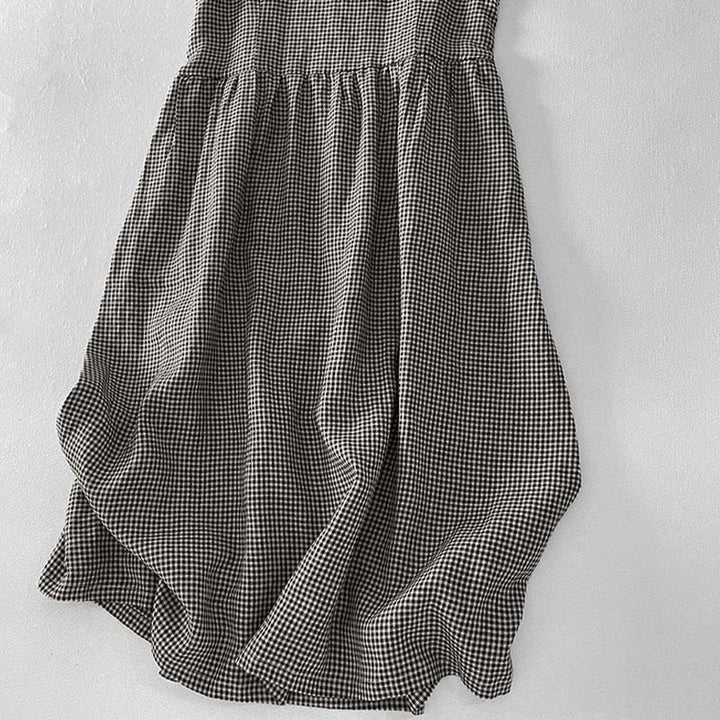 Buddha Stones Casual Plain Handmade Plaid Midi Dress Bawełniana sukienka bez rękawów z kieszeniami - image 13