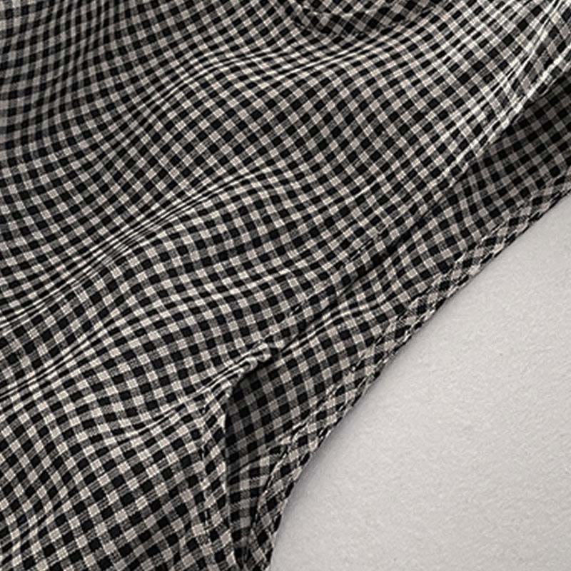 Buddha Stones Casual Plain Handmade Plaid Midi Dress Bawełniana sukienka bez rękawów z kieszeniami - image 15
