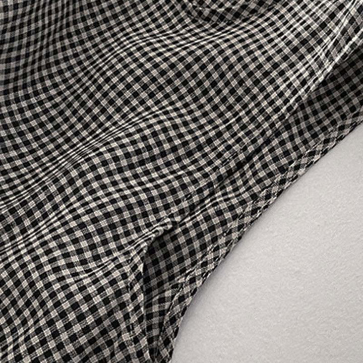 Buddha Stones Casual Plain Handmade Plaid Midi Dress Bawełniana sukienka bez rękawów z kieszeniami - image 15