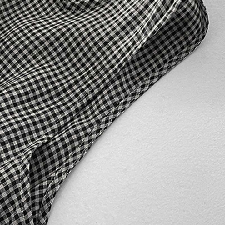 Buddha Stones Casual Plain Handmade Plaid Midi Dress Bawełniana sukienka bez rękawów z kieszeniami - image 11