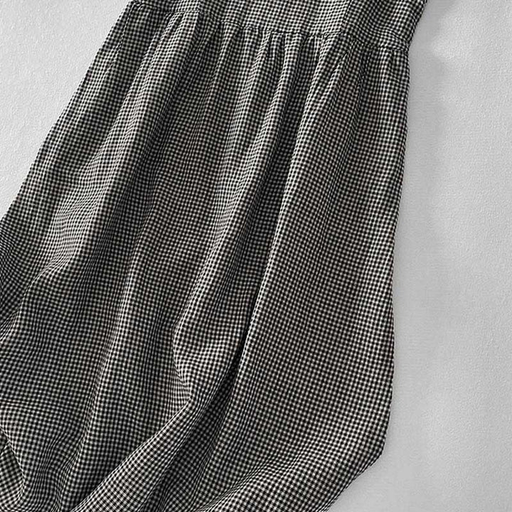 Buddha Stones Casual Plain Handmade Plaid Midi Dress Bawełniana sukienka bez rękawów z kieszeniami - image 14