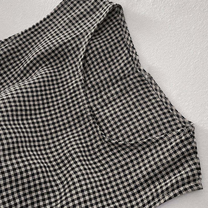 Buddha Stones Casual Plain Handmade Plaid Midi Dress Bawełniana sukienka bez rękawów z kieszeniami - image 10