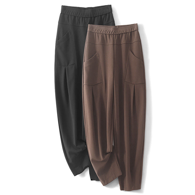 Damskie spodnie termiczne Buddha Stones w stylu casual vintage z wysokim stanem i kieszeniami - image 15