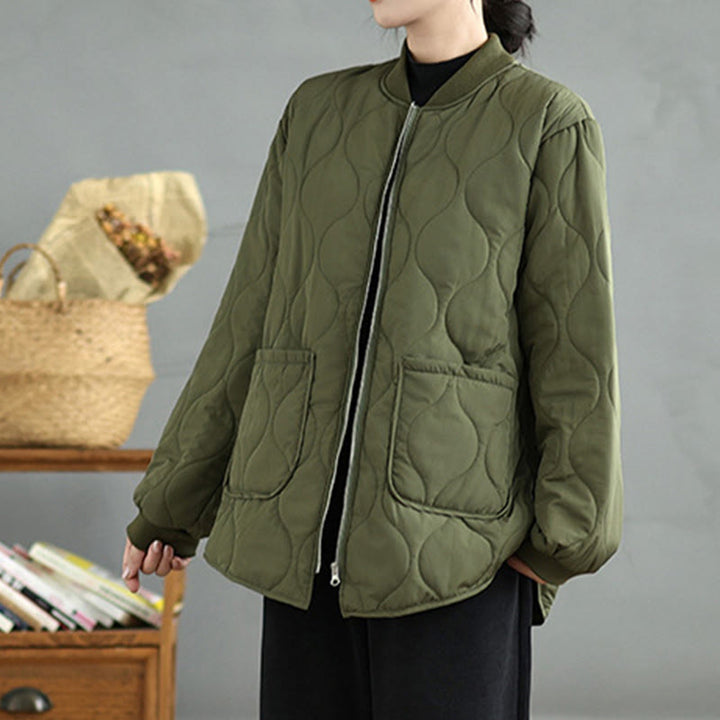 Kurtka damska z długim rękawem i kieszeniami z bawełny Buddha Stones z prostym zamkiem błyskawicznym - image 3