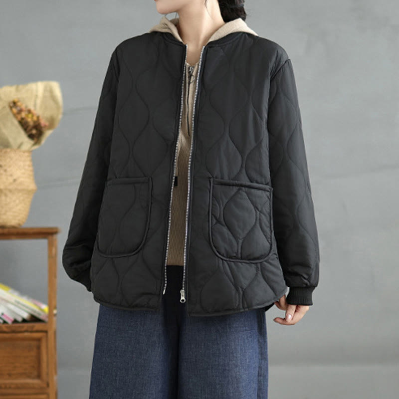 Kurtka damska z długim rękawem i kieszeniami z bawełny Buddha Stones z prostym zamkiem błyskawicznym - image 12