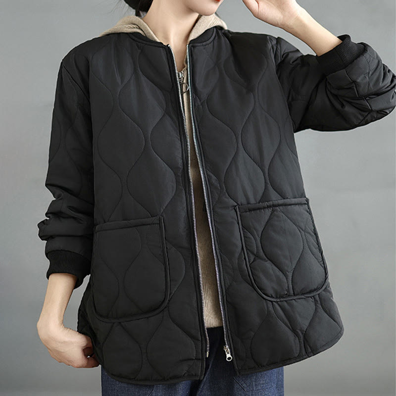 Kurtka damska z długim rękawem i kieszeniami z bawełny Buddha Stones z prostym zamkiem błyskawicznym - image 14