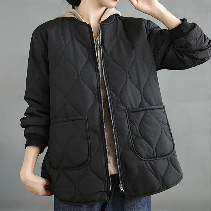 Kurtka damska z długim rękawem i kieszeniami z bawełny Buddha Stones z prostym zamkiem błyskawicznym - image 14