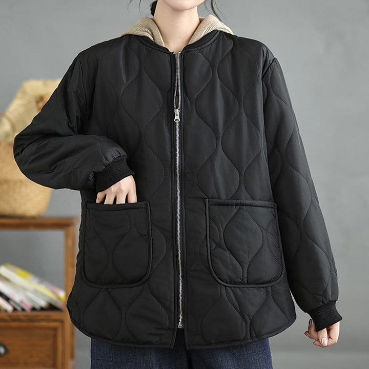 Kurtka damska z długim rękawem i kieszeniami z bawełny Buddha Stones z prostym zamkiem błyskawicznym - image 15