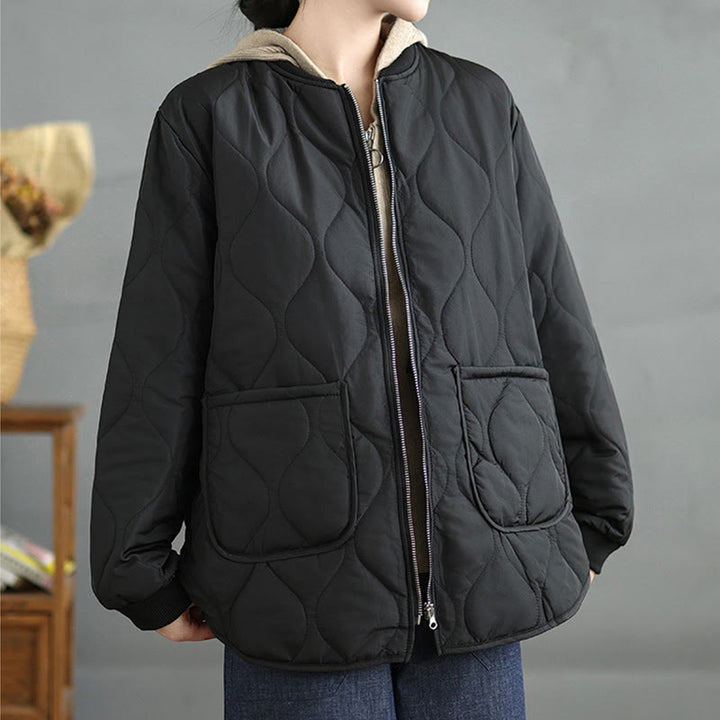 Kurtka damska z długim rękawem i kieszeniami z bawełny Buddha Stones z prostym zamkiem błyskawicznym - Czarny - US14, UK/AU18, EU46 (4XL) - image 10