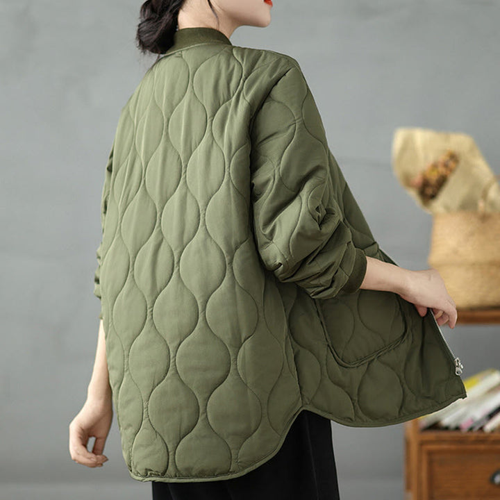 Kurtka damska z długim rękawem i kieszeniami z bawełny Buddha Stones z prostym zamkiem błyskawicznym - image 5