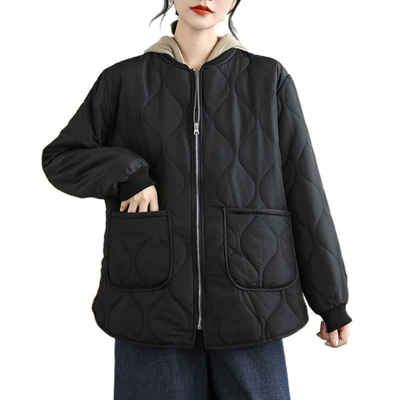 Kurtka damska z długim rękawem i kieszeniami z bawełny Buddha Stones z prostym zamkiem błyskawicznym - image 16