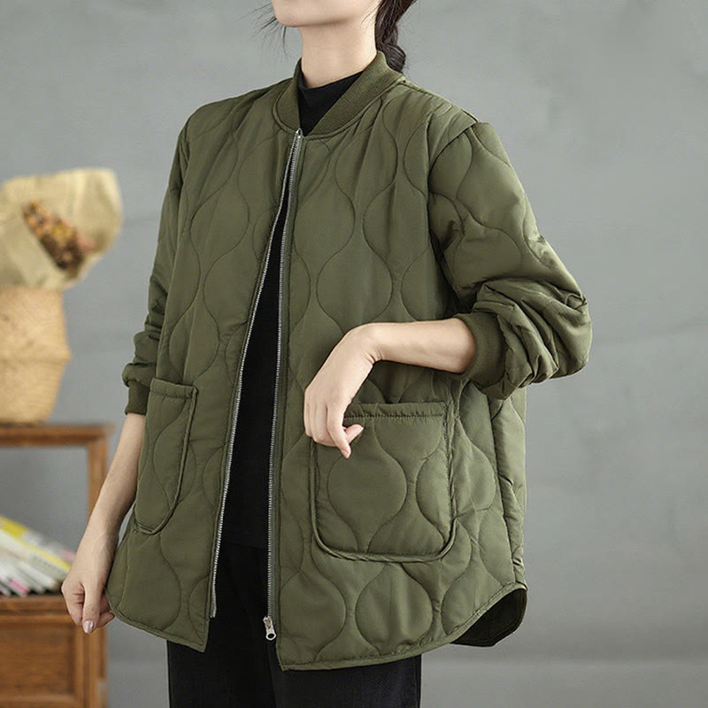 Kurtka damska z długim rękawem i kieszeniami z bawełny Buddha Stones z prostym zamkiem błyskawicznym - image 1