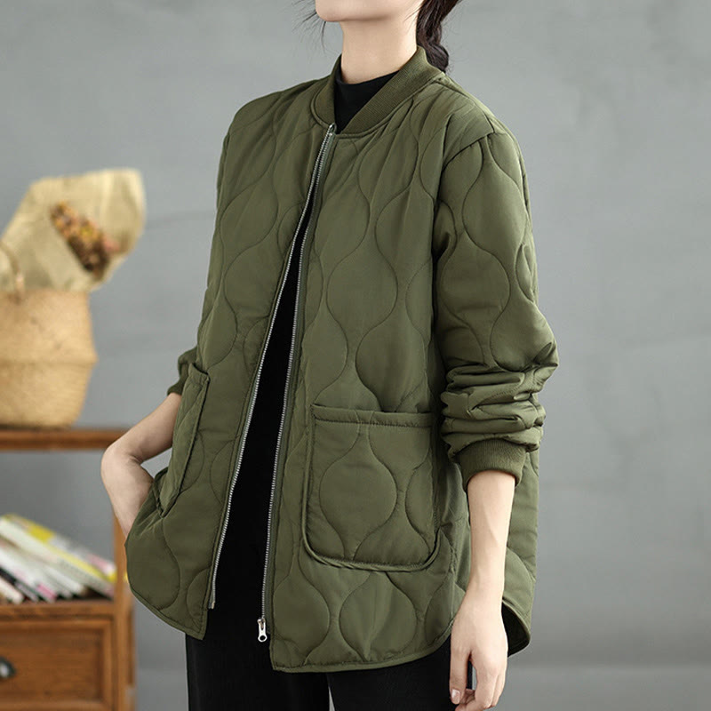 Kurtka damska z długim rękawem i kieszeniami z bawełny Buddha Stones z prostym zamkiem błyskawicznym - Oliwkowy - US14, UK/AU18, EU46 (4XL) - image 0