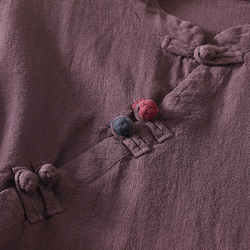 Sukienka midi z bawełny z długim rękawem i zapięciem na guziki w kształcie żaby z motywem Buddha Stones - image 3