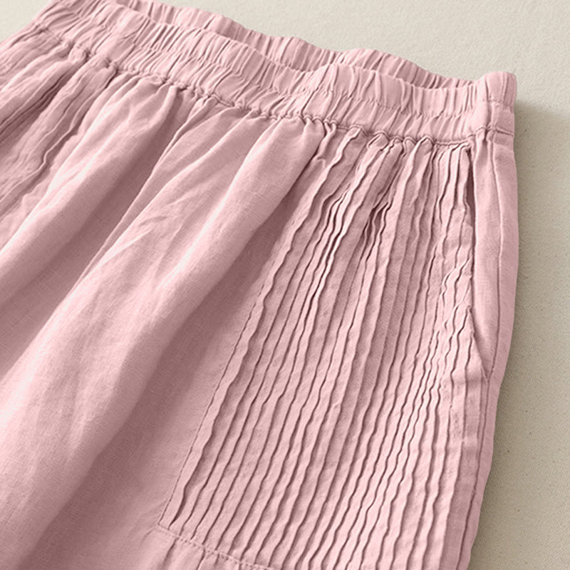 Spodnie damskie z szerokimi nogawkami i kieszeniami, z elastycznego poliestru, z szerokimi nogawkami i Buddha Stones , w prostym, prostym fasonie z zakładkami - image 1