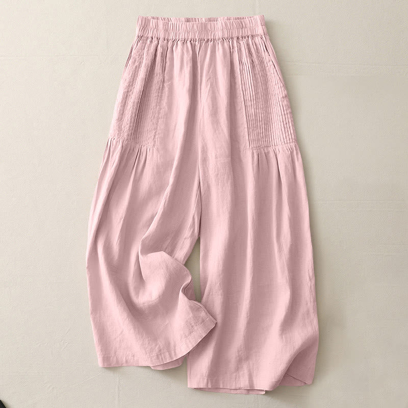 Spodnie damskie z szerokimi nogawkami i kieszeniami, z elastycznego poliestru, z szerokimi nogawkami i Buddha Stones , w prostym, prostym fasonie z zakładkami - MistyRose - US8-10，UK/AU12-14，EU40-42 (2XL) - image 0