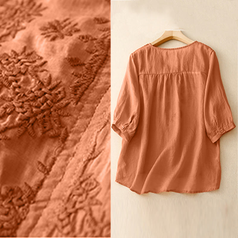 Koszula damska z krótkim rękawem i dekoltem w serek z haftowanymi Buddha Stones - image 10