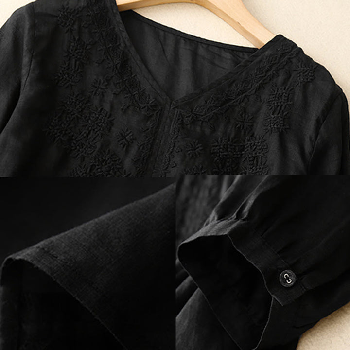 Koszula damska z krótkim rękawem i dekoltem w serek z haftowanymi Buddha Stones - image 13