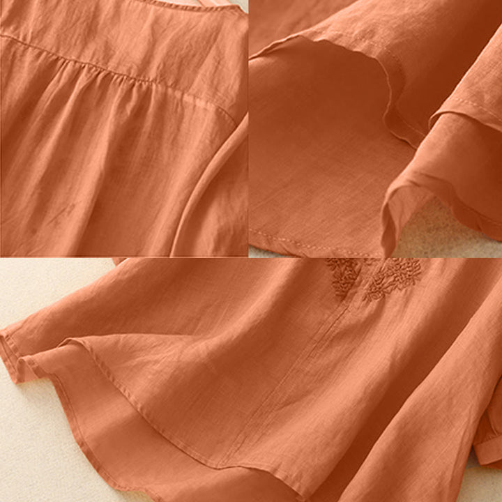 Koszula damska z krótkim rękawem i dekoltem w serek z haftowanymi Buddha Stones - image 8