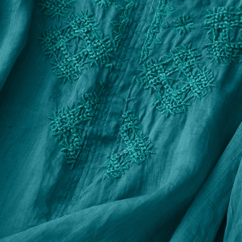 Koszula damska z krótkim rękawem i dekoltem w serek z haftowanymi Buddha Stones - image 3