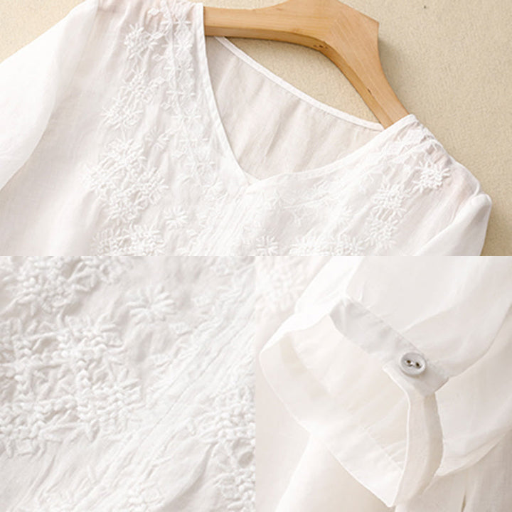 Koszula damska z krótkim rękawem i dekoltem w serek z haftowanymi Buddha Stones - image 17