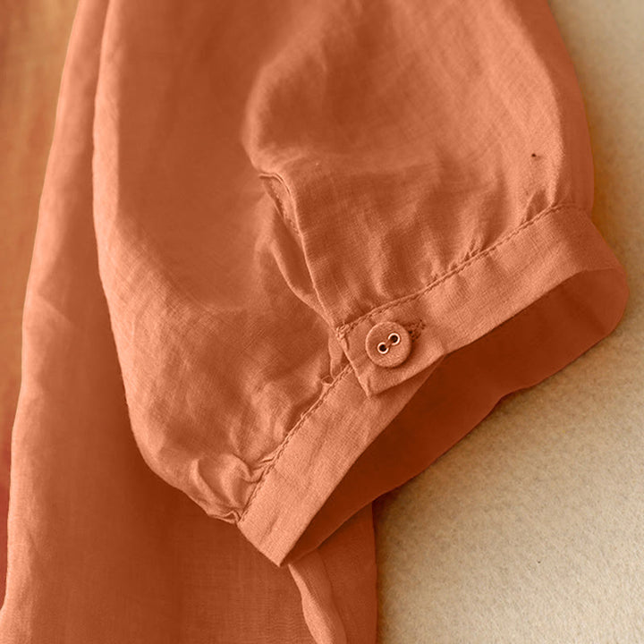 Koszula damska z krótkim rękawem i dekoltem w serek z haftowanymi Buddha Stones - image 9